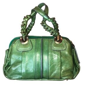 CHLOE Heloise Green Leather Braided Handle Shoulder Bag with Zip Closure RARE